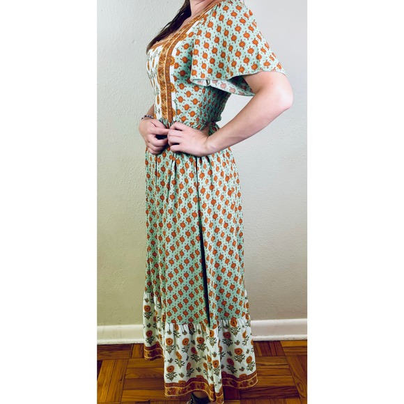 Anna Kaci Maxi Dress Feminine Ruffle Sz Sm Peasant Boho Flounce Milkmaid NWT - Picture 2 of 7